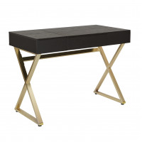 OSP Home Furnishings ADR789-BK Andrea Desk with Power- Black Top and Matte Gold Legs